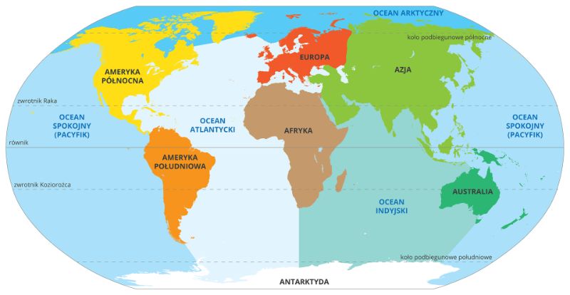 kontynenty świata mapa